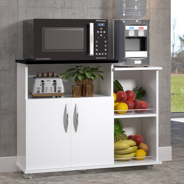 Fruteira Balcão 2 Portas Chão Cozinha Na Cor Preta 4 Rodinhas