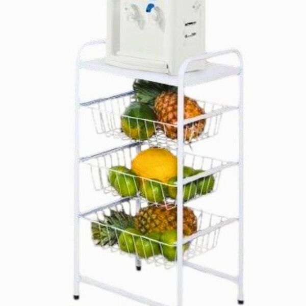 Fruteira De Chão 3 Cestos Aramado Base Para Bebedouro Metal