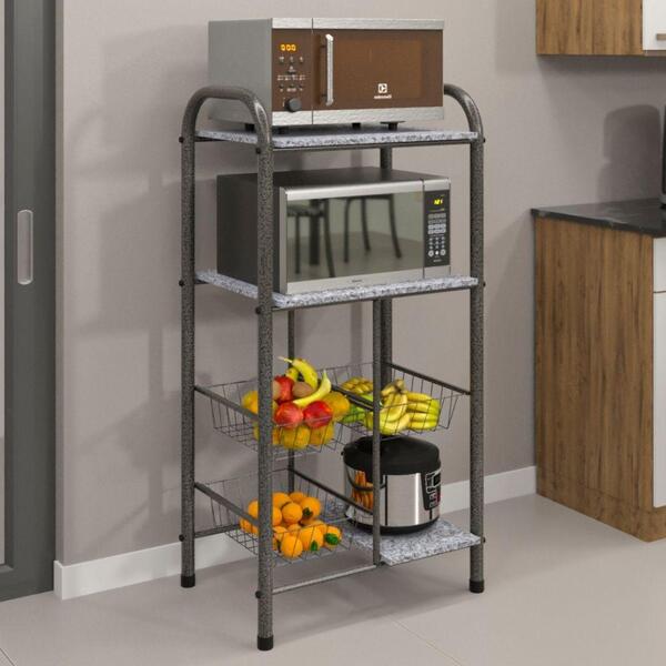 Fruteira De Chão 3 Cestos E 3 Prateleiras Em Granito Lavínea