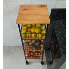 Fruteira De Chão Com Rodinhas  Ferro E Madeira Maciça 3 Andar