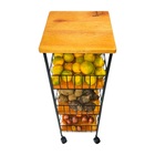 Fruteira De Chão Com Rodinhas  Ferro E Madeira Maciça 3 Andar
