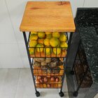 Fruteira De Chão Com Rodinhas  Ferro E Madeira Maciça 3 Andar