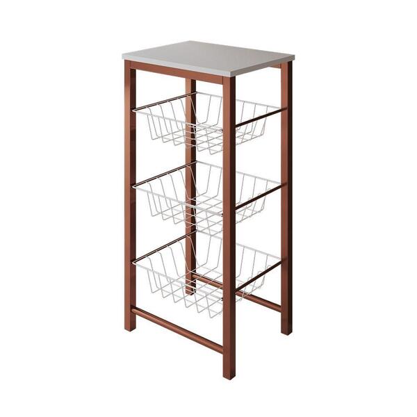 Fruteira De Chão Cozinha Montada Aço Cobre Cesto Branco Tampo