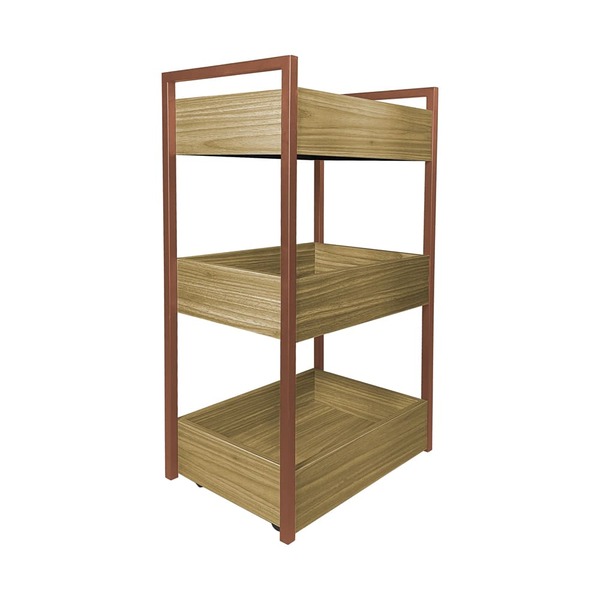 Fruteira De Chão Freijó Base Industrial Cobre - Vallisa Decor