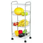 Fruteira De Chão Grande Com Rodas Tripla Cestos Cromado E Tam
