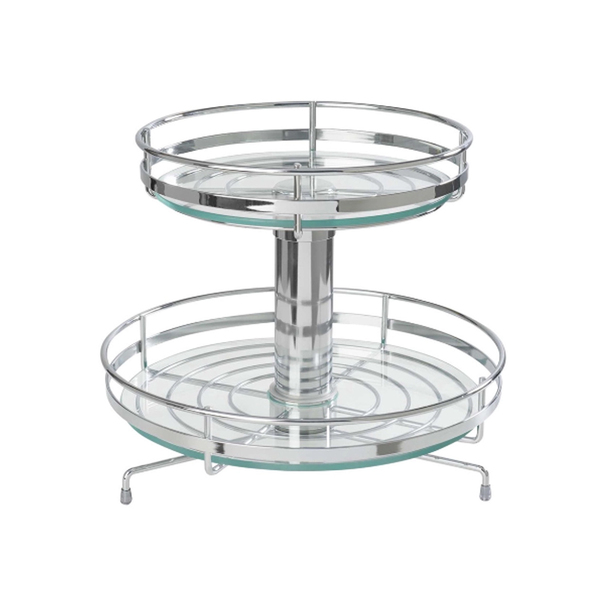 Fruteira Giratória Redonda 2 Andares Cestos Cromados + Vidro