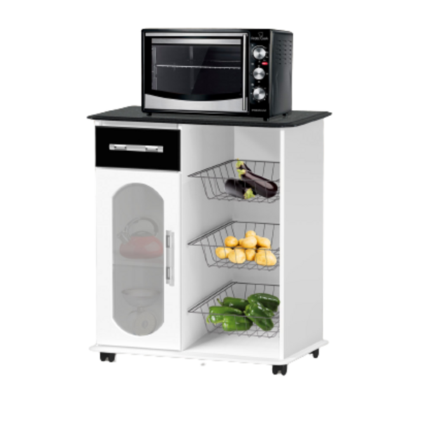 Fruteira Nobre Com Vidro Branco/preto Marmorizado