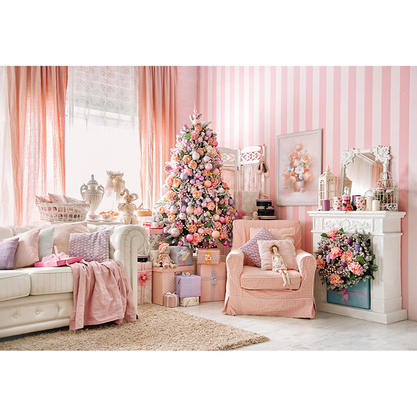 Fundo Fotográfico Infantil Sala Rosa Natal 2.2x1.5mp1763