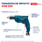 Furadeira Bosch com Esmerilhadeira 550W 1/2'' 220V GSB 550+GWS 850