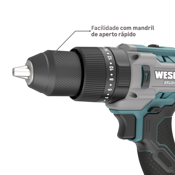 Furadeira de Impacto a Bateria Wesco Brushless com 2 Baterias 2Ah