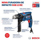 Furadeira de Impacto Bosch com Maleta, Chave de Mandril, Empunhadura e Limitador de Profundidade 750W 1 GSB 13 RE 220V