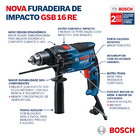Furadeira de Impacto Bosch com Maleta, Chave de Mandril, Empunhadura e Limitador de Profundidade 850W 1 GSB 16 RE 220V