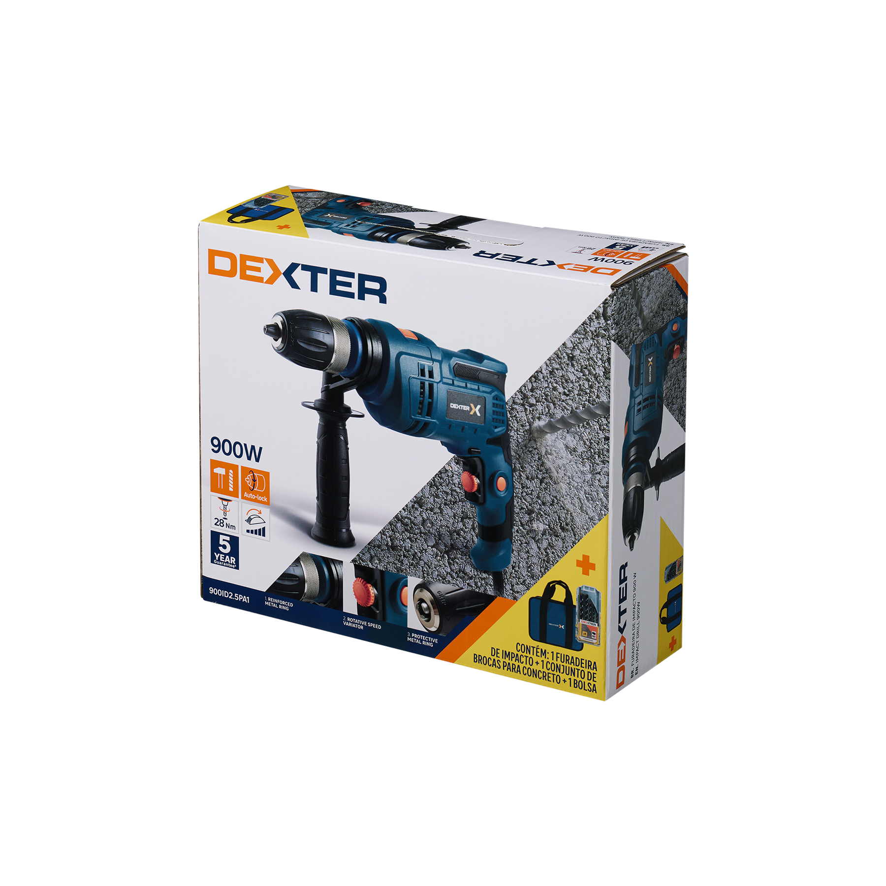 Furadeira de Impacto Dexter 900ID2.5BK3 900W 220V com Brocas e