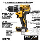 Furadeira Parafusadeira 20v Brushless Dewalt Dcd791b - Sem Ba
