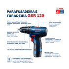 Furadeira e Parafusadeira 3/8" 12V GSR 120-Li com Maleta,  2 Baterias e Kit 21 Peças Bosch