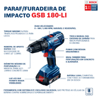 Furadeira e Parafusadeira de Impacto 1/2" 18V GSB 180-Li com 1 Bateria 2.0Ah Bosch