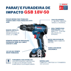 Furadeira e Parafusadeira de Impacto Brushless 1/2" 18V GSB 18V-50 com 2 Baterias e Maleta Bosch