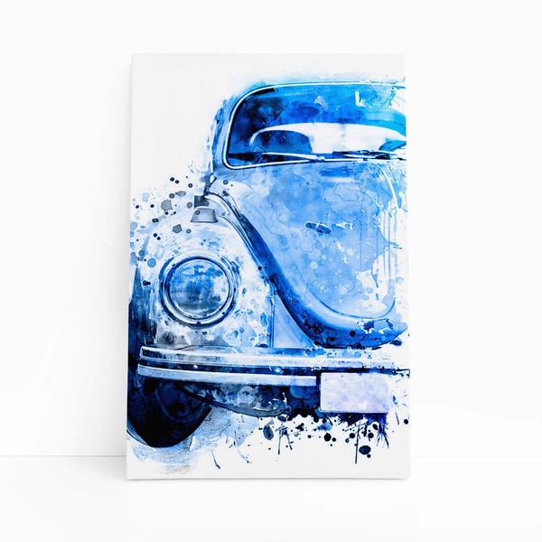 Fusca Arte Aquarela Azul Ciano Carro Quadro Canvas 140x90cm