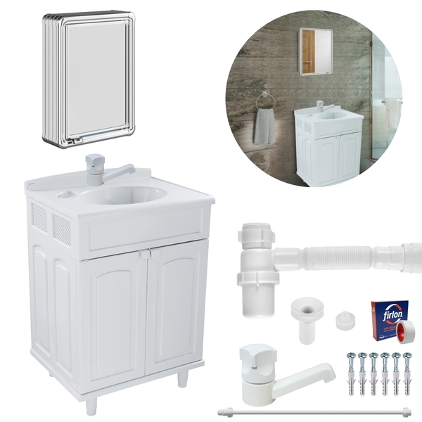 Gabinete 02 Portas Para Banheiro Com Lavatório + Armário + To