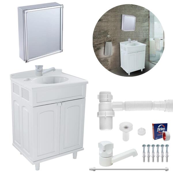 Gabinete 02 Portas Para Banheiro Com Lavatório + Armário + To