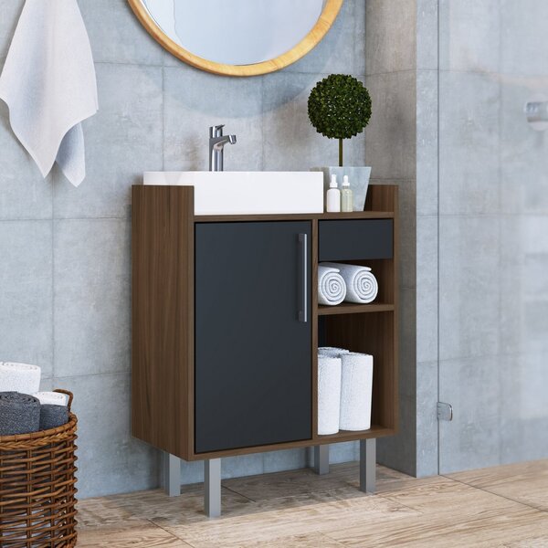 Gabinete 1 Porta 1 Gaveta Sem Cuba Gab1008  Marrom