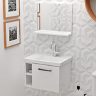 Gabinete 1 Porta Branco 50x36cm Com Pia Espelho E Kit Hidrául