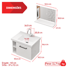 Gabinete 1 Porta Branco 50x36cm Com Pia Espelho E Kit Hidrául