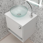 Gabinete 1 Porta E Cuba Pia Vidro De Apoio Redonda 29cm Para