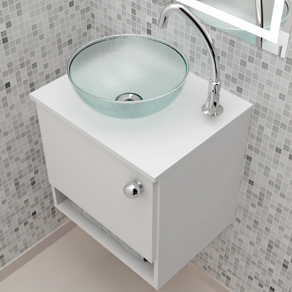 Gabinete 1 Porta E Cuba Pia Vidro De Apoio Redonda 29cm Para