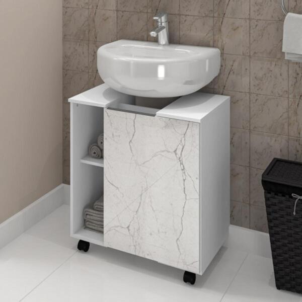 Gabinete 1 Porta Para Banheiro Rodes Branco Carrara