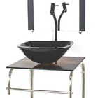 Gabinete 40cm De Vidro Inox Cuba Quadrada Cqp Madeira Rustica