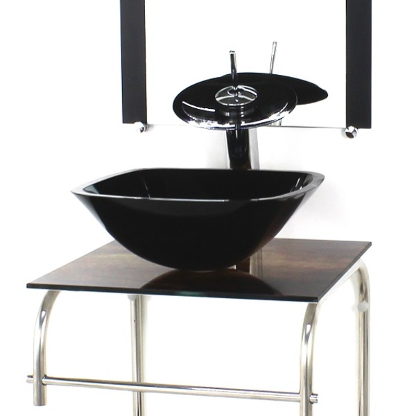 Gabinete 40cm De Vidro Inox Cuba Quadrada Cqp Madeira Rustica