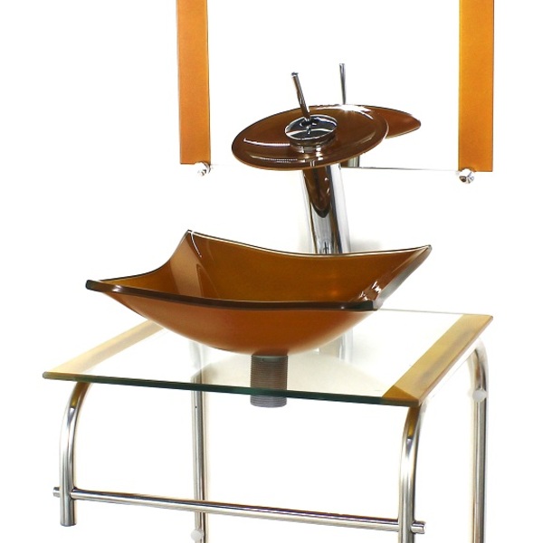 Gabinete 40cm De Vidro Inox Cuba Quadrada Dourado Real