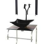 Gabinete 40cm De Vidro Inox Cuba Quadrada Madeira Rustica