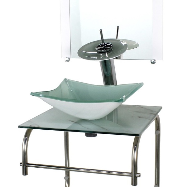 Gabinete 40cm De Vidro Inox Cuba Quadrada Marmore Branco