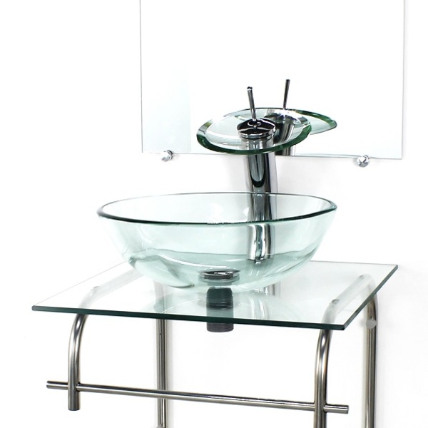 Gabinete 40cm De Vidro Inox Cuba Redonda Incolor