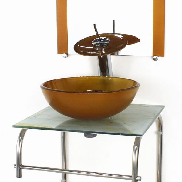 Gabinete 40cm De Vidro Inox Cuba Redonda Marmore Branco Doura