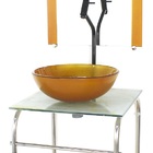 Gabinete 40cm De Vidro Inox Cuba Redonda Marmore Branco Doura