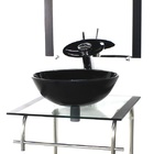 Gabinete 40cm De Vidro Inox Cuba Redonda Preto