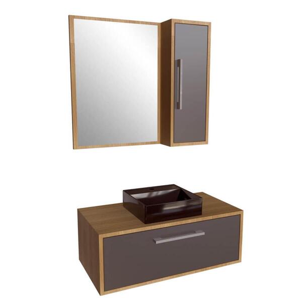 Gabinete 80cm Alice Com Espelheira Mel Grafite E Cuba Preta E