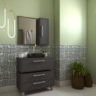 Gabinete 80cm Alice Grafite Balcão Espelheira E Cuba Preta Ar