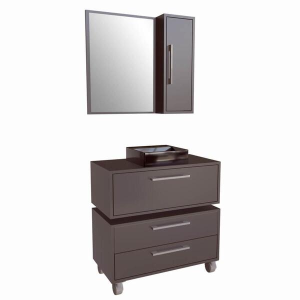 Gabinete 80cm Alice Grafite Balcão Espelheira E Cuba Preta Ar