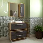 Gabinete 80cm Alice Mel Grafite Balcão Espelheira Cuba Branca