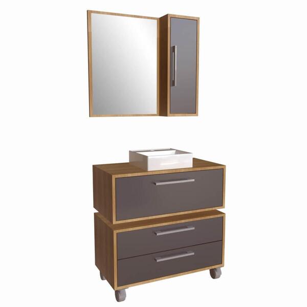 Gabinete 80cm Alice Mel Grafite Balcão Espelheira Cuba Branca