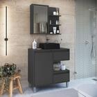 Gabinete 80cm Paula Grafite Com Espelheira Porta Cuba Preta E