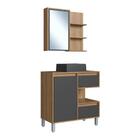 Gabinete 80cm Paula Mel Grafite Espelheira Porta Cuba Preta E