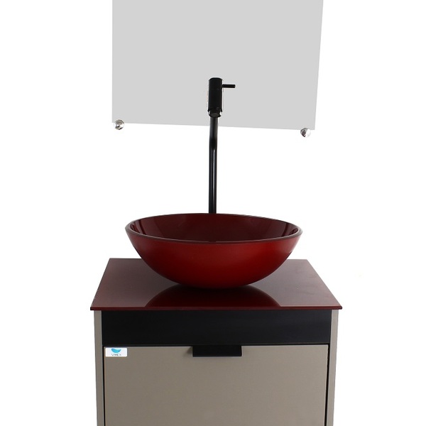 Gabinete Armário Banheiro 40cm Cuba Redonda Vermelha