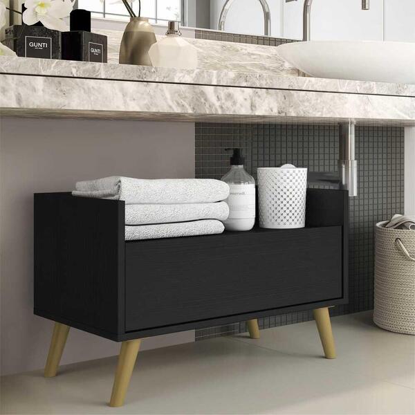 Gabinete Armário Banheiro 60 Cm C/ Pés Retrô Multimóveis Pret