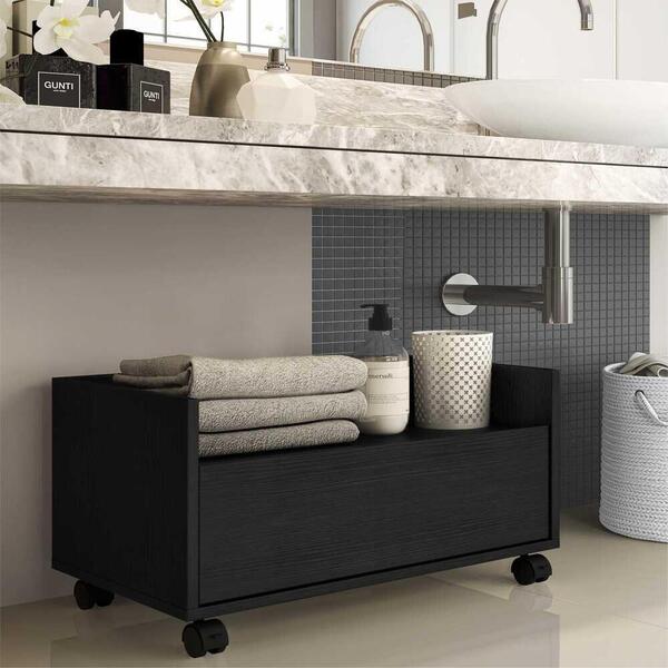 Gabinete Armário Banheiro 60 Cm C/ Rodízios Multimóveis Preto