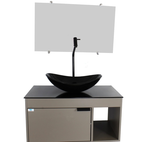 Gabinete Armário Banheiro 60cm Cuba Oval Preta